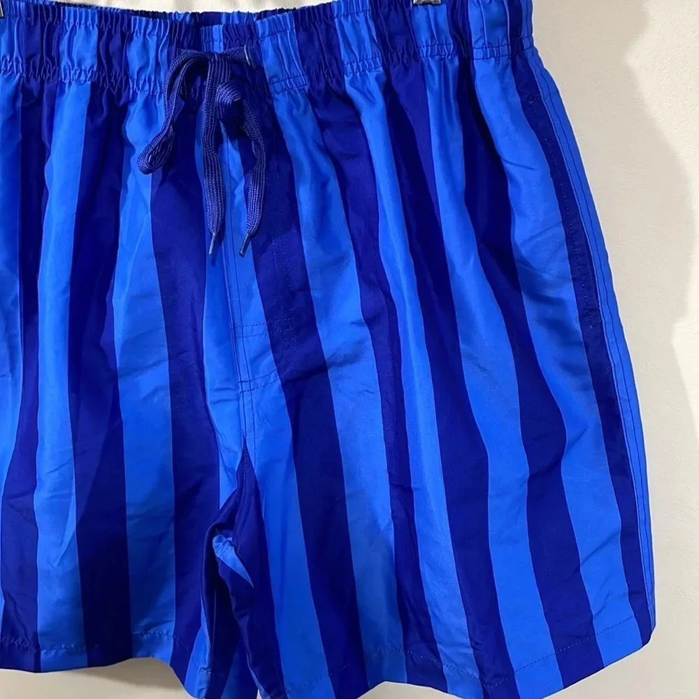 NWOT Cromer Resortwear Swim Trunks  Elastic Waist Blue Striped L (36/38)